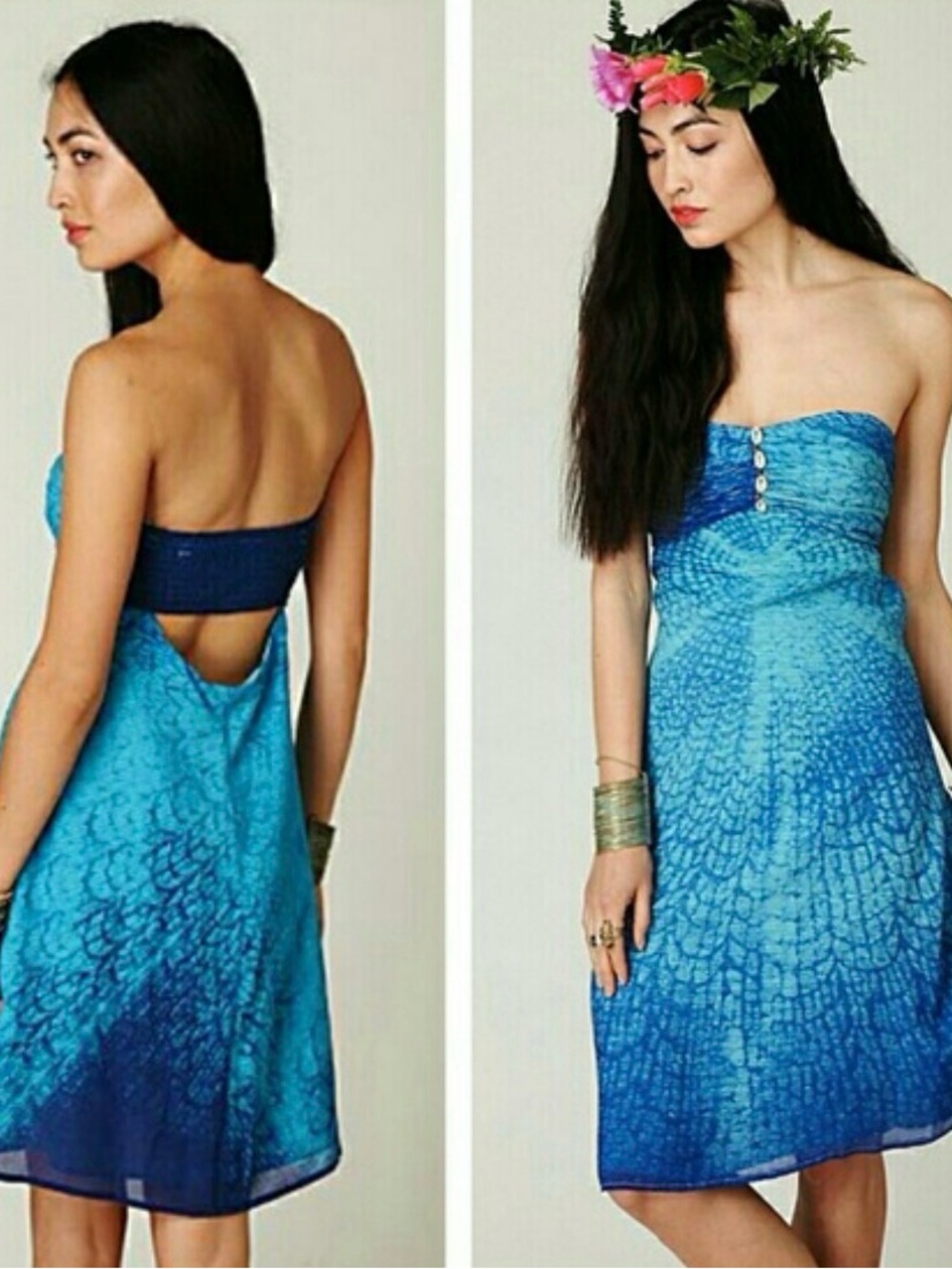 Free People Ultra Mari "Stormy Nights" Blue Ombre Shell Mini Dress medium y2k